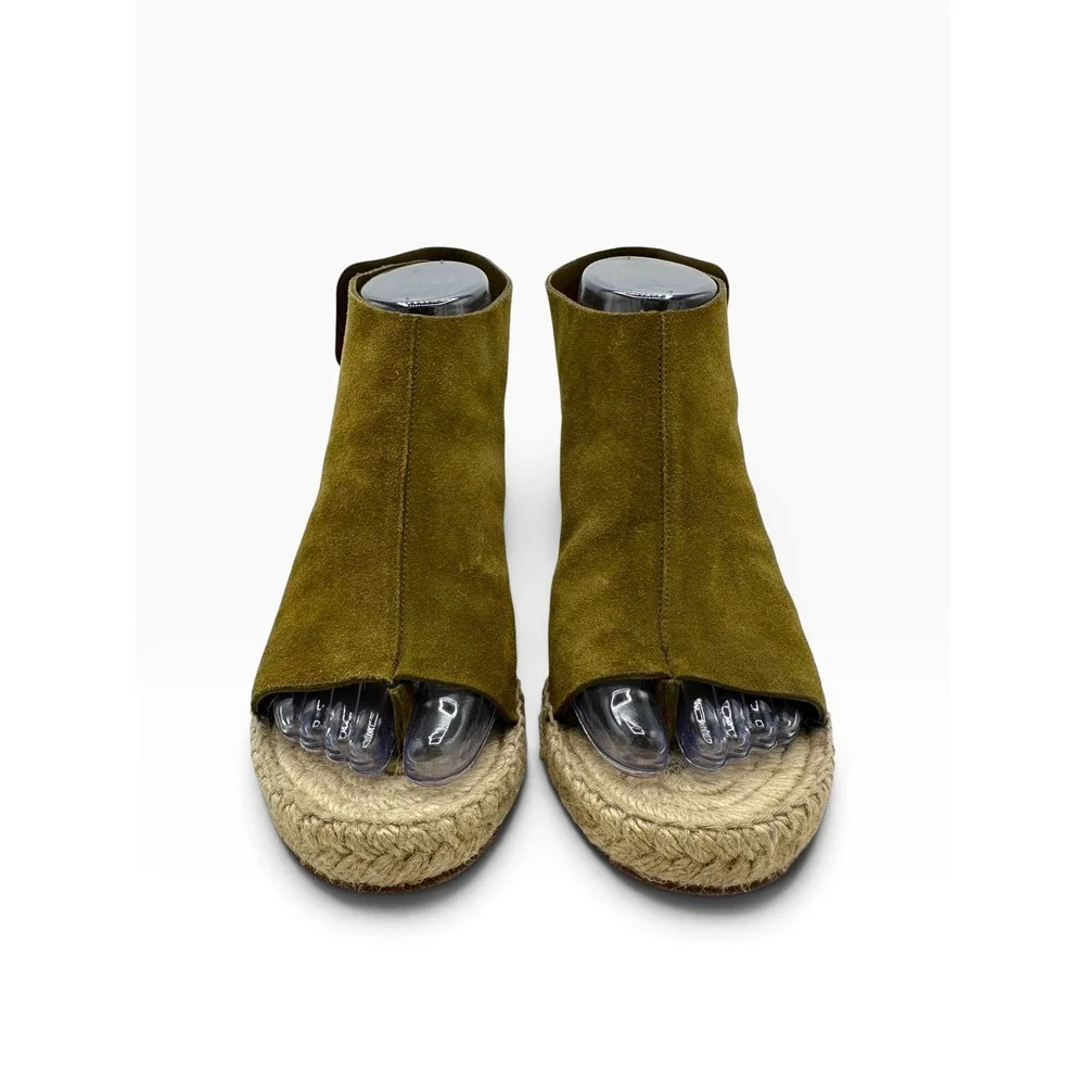 Celine Paris Olive Green Suede Espadrille Wedge Sandals Spain Size 38
